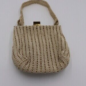 Vintage Cream Beaded Clam Shell Handbag Clutch